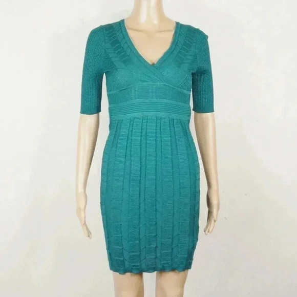 M Missoni Chevron Knit Half-Sleeve V-Neck Wool Blend Blue Dress - Picture 1 of 7